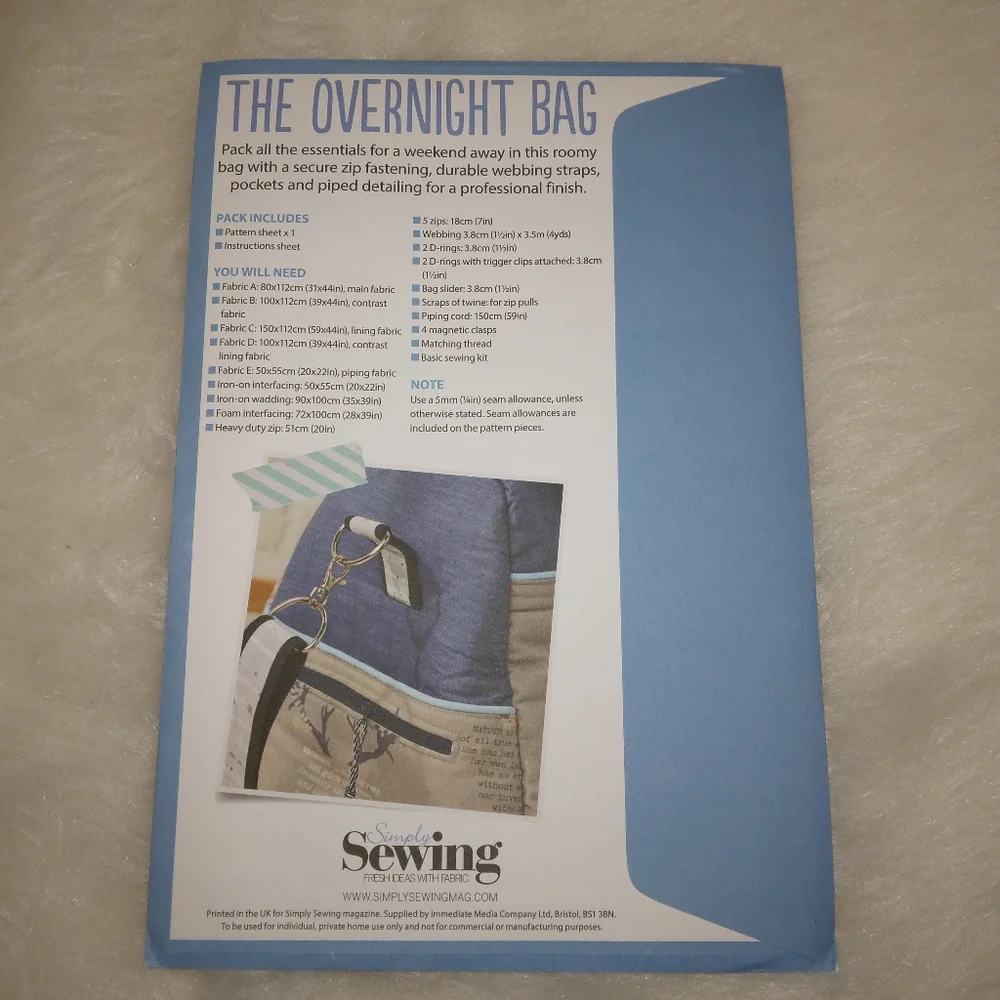 Simply Sewing The Overnight Bag, learn bag making techniques